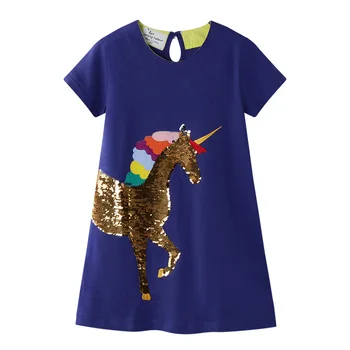 2-7 Let dívčí Šaty s Embroideried Unicorn Sequines T-Shirt Šaty pro Batole Děti Letní Oblečení Princezna Šaty Party