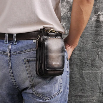 Kožené pánské ležérní design malá ledvinka hovězí kůže módní mobilní telefon bag pás taška pouzdro na cigarety mobilní telefon bag