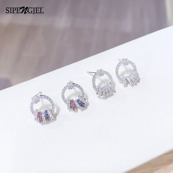 Módní stříbrná barva Jednoduché malé Kulaté Náušnice Geometrické Kruh duha Stud Náušnice Pro Ženy, Korean Šperky 2020