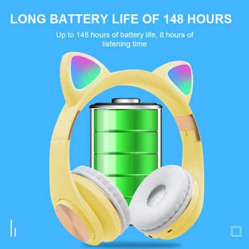 RGB LED Kočka Ucho Bluetooth Sluchátka s Mikrofonem Módní Náramek Kovový CD Textury Bezdrátové Bass Sluchátka Dítě Dívka Hudební Telefon Přilbu