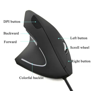 1ks Pevné Levé Straně Vertikální Myš Ergonomický Herní Myš, 800 1200 1600 DPI USB Optická Zápěstí Zdravé Myši Mause Pro PC Počítač