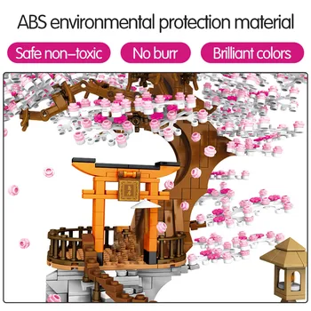 Město Street View Nápad Sakura Inari Svatyně Cihly Přátelé Cherry Blossom Technic, Creator Dům, Strom, Stavební Bloky ToysFor Děti
