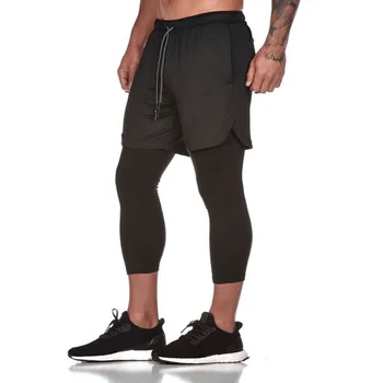 2020 Nový Příchod Nejnovější Pánské Sportovní Šortky Mesh Double-layer Fitness Kalhoty Falešné dvoudílné Ostříhané Kalhoty