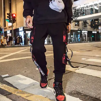 Streetwear Muži Hip Hop Patchwork Běžce Tepláky Ležérní Kalhoty Stahovací Kalhoty Sportwear Muž Roku 2020 Nový Mužů Cargo Kalhoty