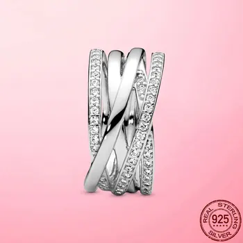 Ženský Prsten 2021 Nové 925 Sterling Silver Šumivé A Leštěné Linky Prst Prsten pro Ženy, Svatební Zásnubní Šperky Dárek Anel