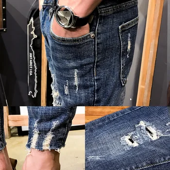 Velkoobchodní 2020 teenagery Džínové Kalhoty žebrák pánské slim-fit malé nohy roztřepené džíny mužské úsek sociální ducha tužka kalhoty