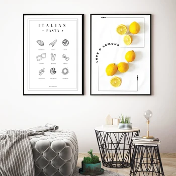 Minimalismus Umění Citrony Dobrou Chuť Těstoviny Plátno Malování na Plakáty A Tisky Umění Zdi Obrázky Pro kuchyně Pokoj Nordic Home Decor