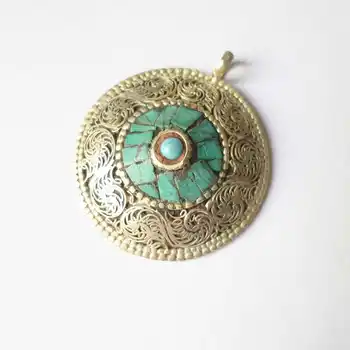 TBP494 Nepálu Vintage Ruční Šperky Mědi Intarzie Kámen Flower Přívěsky