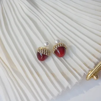 Korea Nový Design, Módní Šperky Red Pine Cone Zirkon Nádherné Náušnice pro Ženy, vánoční Párty Každodenní Elegantní Roztomilé Náušnice