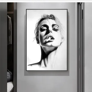 Černá a Bílá Žena Plakát Kouření Lady Plátno Tisků pro Obývací Pokoj Cool Dekorace velké Velké Velikosti Obrazu na Chodbě