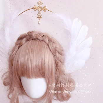 Nádherný Anděl Péřová Křídla KC Gotická Čelenka Lolita Soudu Crown Halo Clona Princezna Královna Papež Rekvizity Notre Dame Vlasy hoop