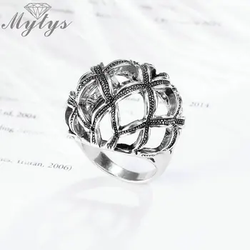 Mytys Retro Design Kulaté Duté Geometrické Míč Prsten pro Ženy Starožitné Soudu Šperky Palace Dar R1993