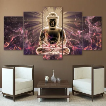 HD Otisky Canvas Obrázky Pro Obývací Pokoj Wall Art 5 Kusů Socha Buddhy Obraz Buddhismu Abstraktní Plakát Home Decor Rámec