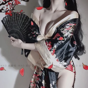 Japonské Kimono Sexy spodní Prádlo Cosplay Oblečení pro Ženy, Tradiční Styl Župan Yukata Kostýmy, Pyžama Měkký Hedvábný Pás Sada 3ks