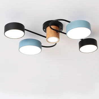LED stropní svítidlo moderní Nordic minimalistický 220V lampa černá a modrá malovat tepaného železa stínítko dřevěné kolo ložnice, obývací pokoj