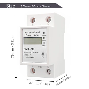 WI-fi Smart Energy Meter jednofázové Din Lištu Typ Displeje LCD Meter Wattmetr Kwh AC 90-250V 50Hz/60Hz s Alexa / Google Domov