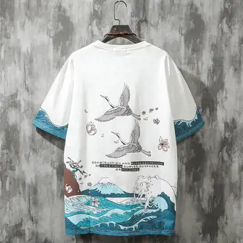 Japonský Hip Hop Trička Vtipné Vlna Print T Shirt Cool Harajuku Tričko Streetwear Letní Tees High Street Polovina Rukáv T Košile