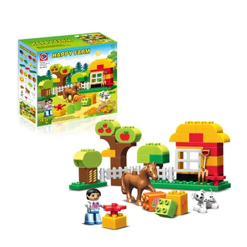 45pcs Duplo Velká Velikost Šťastný Farma Zvířat Stavební Bloky, Sady Zvířat Model Cihly Kompatibilní Duplo Hračky Pro Děti
