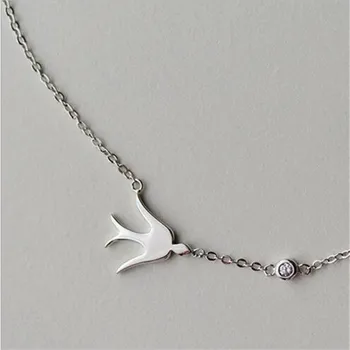 LULU-PRASE Ornament, Pták, Spolknout, Krátká 925 Stříbrný Náhrdelník Ženy Módní Přívěsek Ozdoby C009