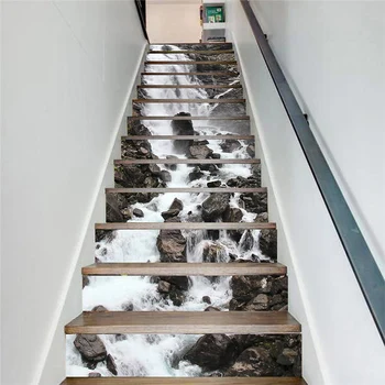 PVC tapety alpský vodopád jednoduché 13 kusů DIY schodiště samolepky, krok samolepky samolepky na zeď