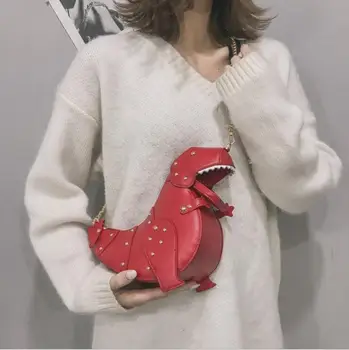 Fashion Dinosaurus Design Nýty PU Kůže Dívka Řetěz Kabelka Taška přes Rameno Tote Dámské Crossbody Mini Messenger Bag Casual Taška