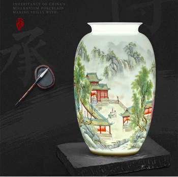 Čínské Jingdezhen Malá Váza Keramika Pastelové Krajiny Obývací Pokoj Domácí Aranžování Květin Víno Kabinet Dekorace, Ozdoby