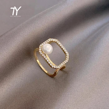 Design Classic Gold vydlabat Náměstí Perla Prsteny Pro Ženy 2020 Nové Módní korejský Šperky Svatební Party Dívka je Neobvyklé Kroužky