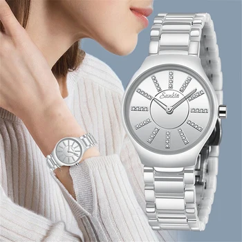 SUNKTA luxusní dámské hodinky značky crystal módní Bílý Náramek hodinky dámské hodinky vodotěsné hodinky ženy Relogio Feminino