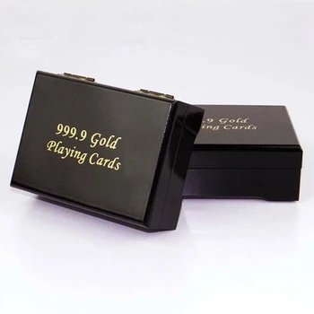Luxusní Módní 24K Gold Fólie Poker Hrací Karty Paluby Á Karta Pěkné Dřevěné Krabici 11x9x4cm Dropshipping