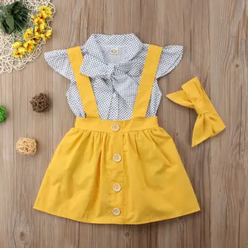 Emmababy Batole Děti Baby Girls oblečení set dot bowT-shirt Topy+celkový tlačítko Sukně 2KS Soupravy