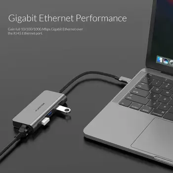 USB C Hub s 4K HDMI, Gigabit Ethernet, USB 3.0, Nabíjecí Adaptér pro MacBook Pro (Thunderbolt 3 Port), Nový Mac Air 2018 2019