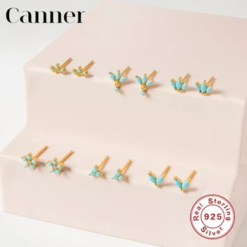 Canner 925 Sterling Silver Náušnice Pro Ženy Geometrické Stylové Tyrkysové Malé Náušnice Jemné Šperky Piercing pendientes 2020 W5