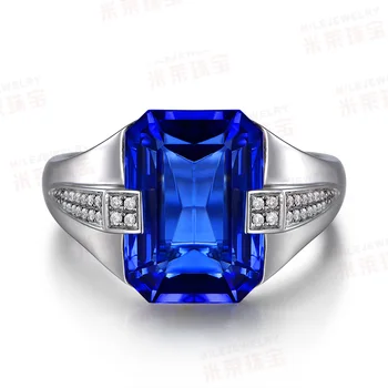 Vintage mužský prsten 925 Sterling silver Velký 6ct Modrá AAAAA Zirkony cz Luxusní Svatební Kapely Prsteny pro muže Prstem Party Šperky