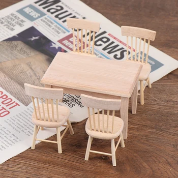 1Set Jídelní Stůl, Židle Model 1:12 Domeček pro panenky Miniaturní Dřevěný Nábytek Hračky Sada Vysoce Kvalitní