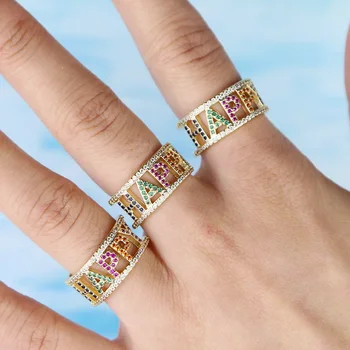 ŠÉF ŠŤASTNÝ MILOSTNÝ dopis otevřít prsten bílé Zlato vydláždit cz barevné módní trendy ženy prst šperky