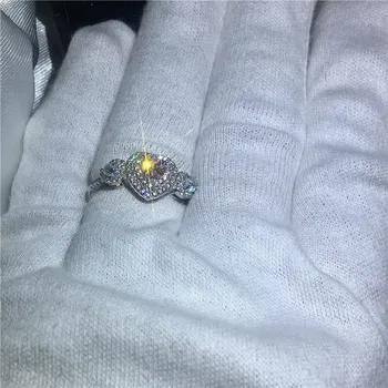Srdce tvar Lab Diamond Ring Originální 925 sterling silver, Topaz Zásnubní Svatební kapely Prsteny pro Ženy Jemné Šperky Svatební