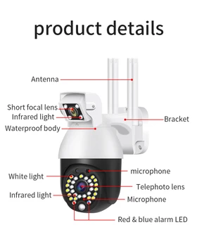 IR Noční Vidění LED Světla, Kamera 1080P WI-fi PTZ IP Kamera Bezdrátová Duální Objektiv HD CCTV Venkovní Bezpečnostní Kamera 29 Ks
