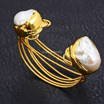 GG Šperky Kultivované Bílé Keshi Perlový Náramek 24 K Pozlacený Náramek
