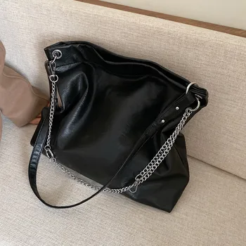 Ženy kabelka Velká kapacita Měkké PU kůže Dámy velký Tote Řetězce design ženské tašky přes Rameno bolsas Černá nákupní tašky