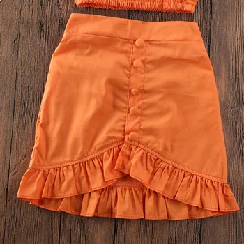 2-6Y Batole, Děti, Dítě, Holky, Oranžové Off Rameno Crop Topy+Sukně 2KS Oblečení Oblečení Sady 2020 Létě