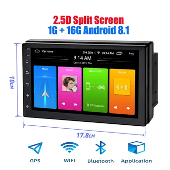 2 din autorádio Android 8.0 Mirror link gps, android Split Screen 2.5 D Auto Přehrávač, GPS NAVIGACE, WIFI, Bluetooth MP5 Přehrávač 1+16