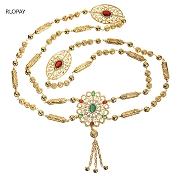 RLOPAY Nový Maroko Módní Tělo Šperky Pozlacené Ženy Rameno Šperky arabské Birdal Zpět Řetězce, s Drahokamu