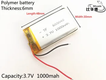 Doprava zdarma 3.7 V 1000mAh 603048 Lithium Polymer Li-Po Dobíjecí Baterie Li buňky Pro Mp3 Litr energie baterie