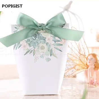 Svatební Laskavosti Luxusní Cukroví Boxy Zelené květiny, dárek, krabice, Strana, Čokoláda Box Ribbon tři návrhy