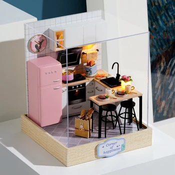 DIY Domeček pro panenky Miniaturní Nábytek Dřevěný Miniaturas Doll House Box Theatr Hračky pro Děti, Dárky k Narozeninám Casa Seed Světa QT27