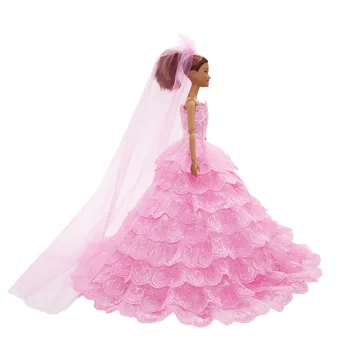 Růžové Svatební Šaty se Závojem Oblečení pro 1/6 Barbie BJD Doll Oblečení, Doplňky, Hrát Dům, Oblékání, Kostým, Holka, Hračky, Dárkové