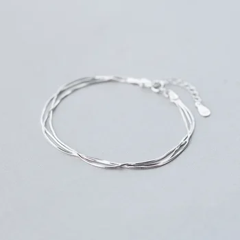 925 Stříbrný Náramek Pro Ženy Módní Jednoduché Multi-vrstva Had Kost Řetěz Náramek Temperament Náramky Ruční Šperky