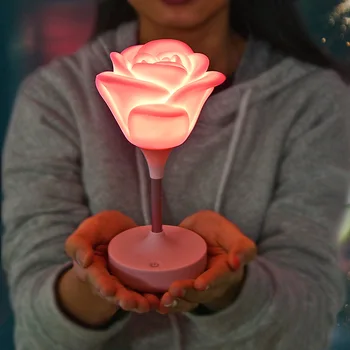 HZFCEW Domů Krásné Romantické USB Nabíjecí Dotek Růže Noční Světlo Ložnice Atmosféru Růže Silikonové Noční Lampa Harmily FR188