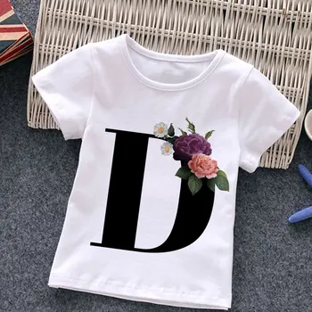 Unisex Letní New T-shirt Módní Abeceda Holky Trička Harajuku Retro Chlapce Tričko Květiny Prvek Pěkný Kulatý Výstřih Děti Tričko