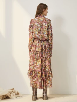 Těžké řemesla složence houba límec na krk květinové tričko dvoudílné dámské jarní a podzimní vysokým pasem volánky sukně móda suit